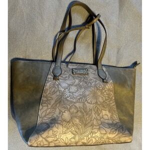 Darcy Marks London Handbag Purse Tote Satchel Brown Gray  Floral Pattern Boho